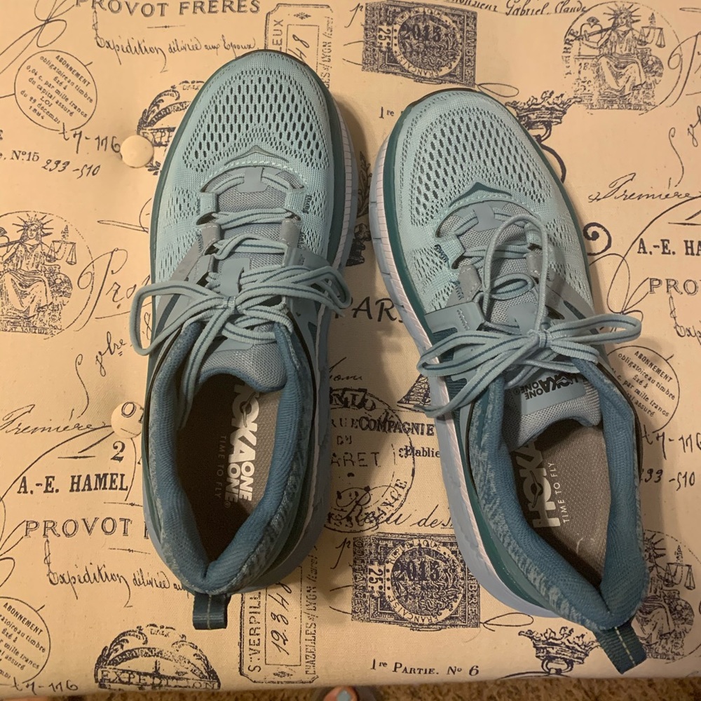 Hoka running/walking shoes.